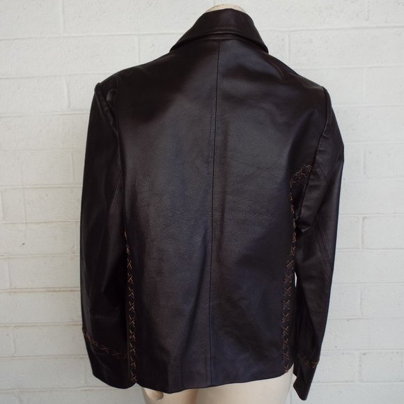 MONTANACO Large Chocolate brown zip front x laced lined leather jacket - Picture 2 of 4